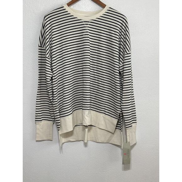 NWT Sweaty Betty Breton Striped After Class Longline Sweatshirt L Cream Black - Picture 1 of 15